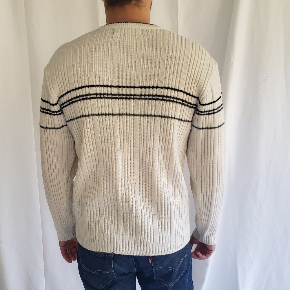 Y2K Men's White Striped Sweater