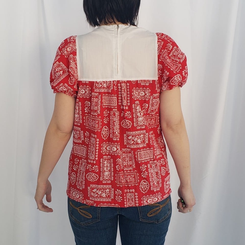 70s Red and White Handkerchief Print Home Made Shirt