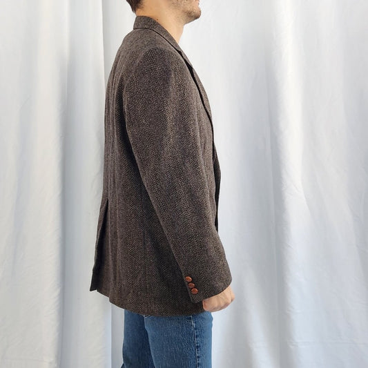 80s Brown Gray Herringbone Wool Blazer