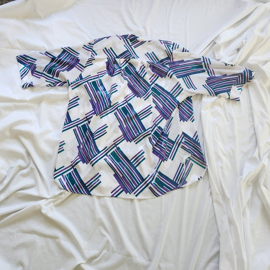 80s White, Purple, and Teal Funky Button Down