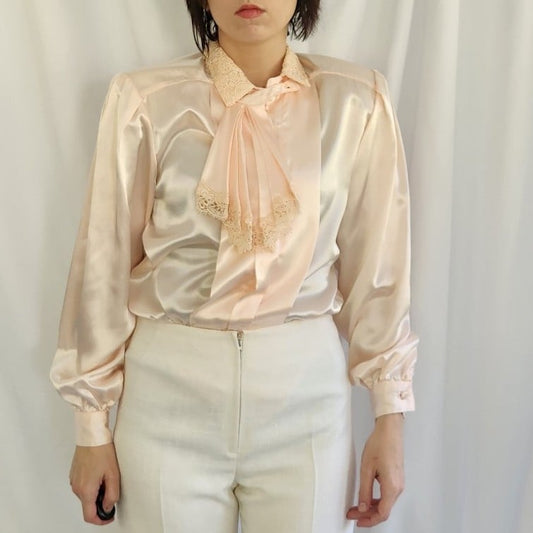 80s Deadstock Pink Satin Blouse