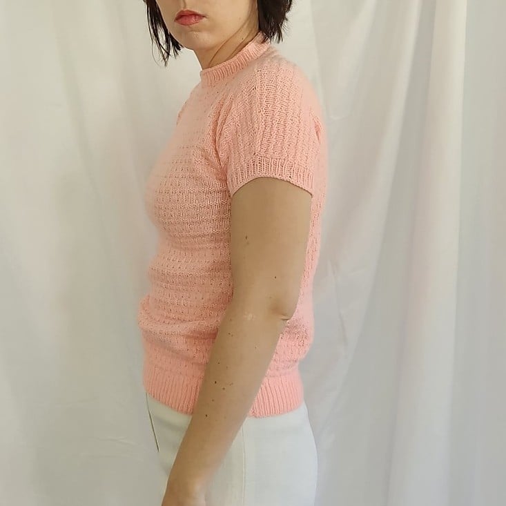 80s(?) Pink Hand Knit Short Sleeve Sweater