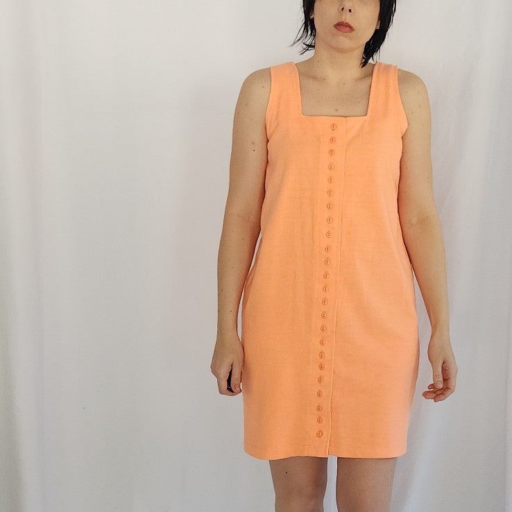 80s/90s Coral Sleeveless Button Down Dress