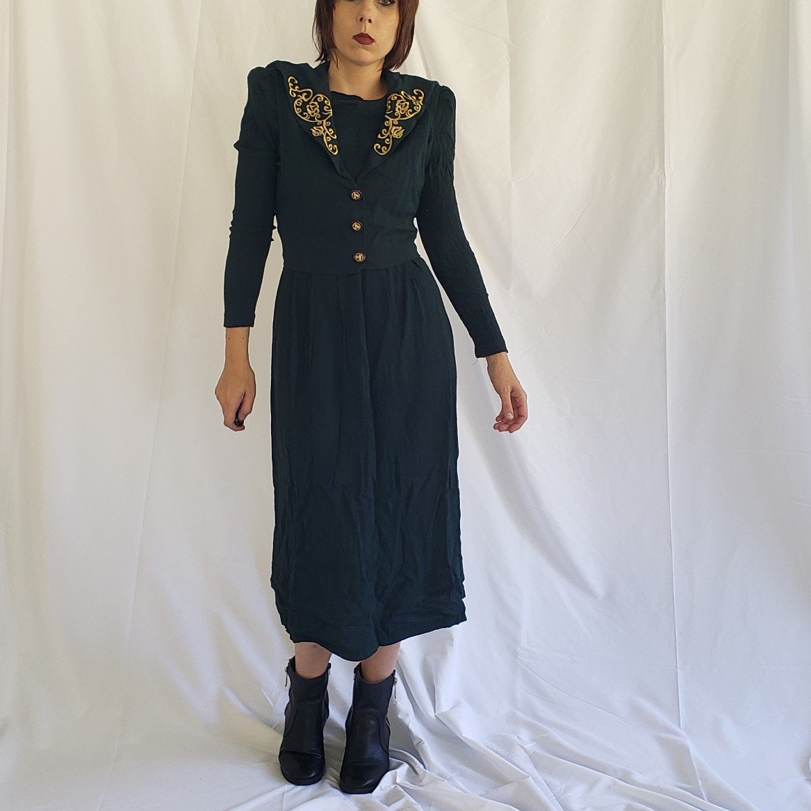 90s Green and Gold Whimsigoth Midi Dress