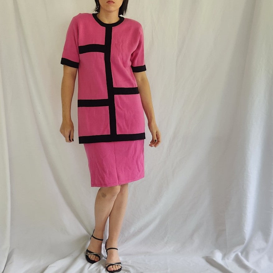 Y2K Casual Corner Pink Knit Top and Skirt Set