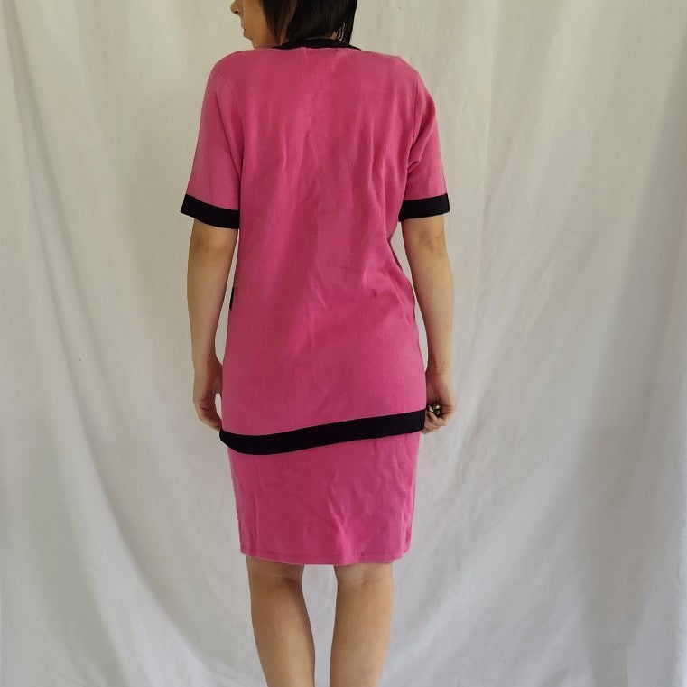 Y2K Casual Corner Pink Knit Top and Skirt Set