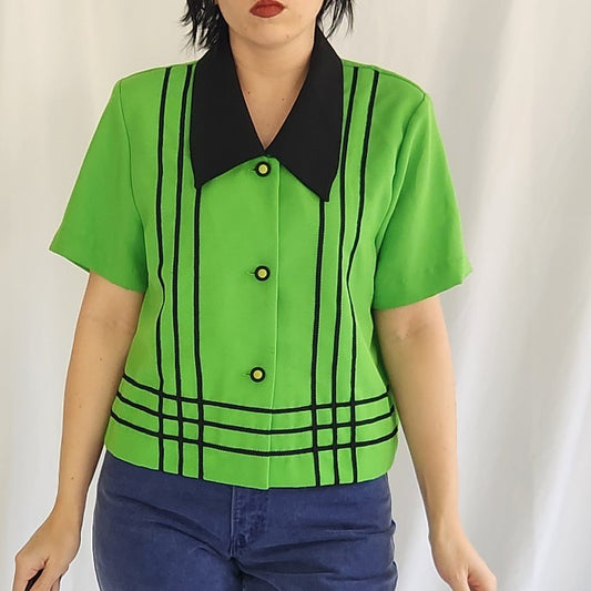 90s/00s Lime Green and Black Blouse