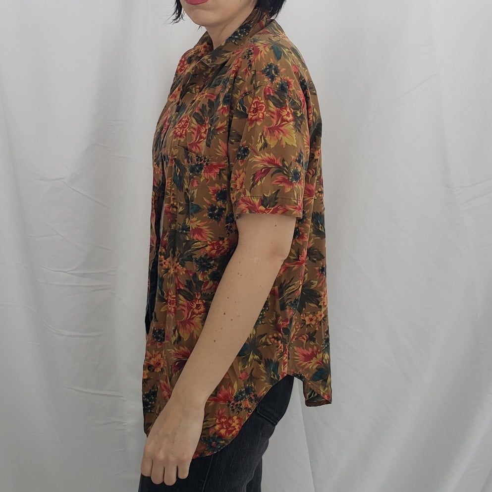 80s Brown, Red, and Green Floral Button Down
