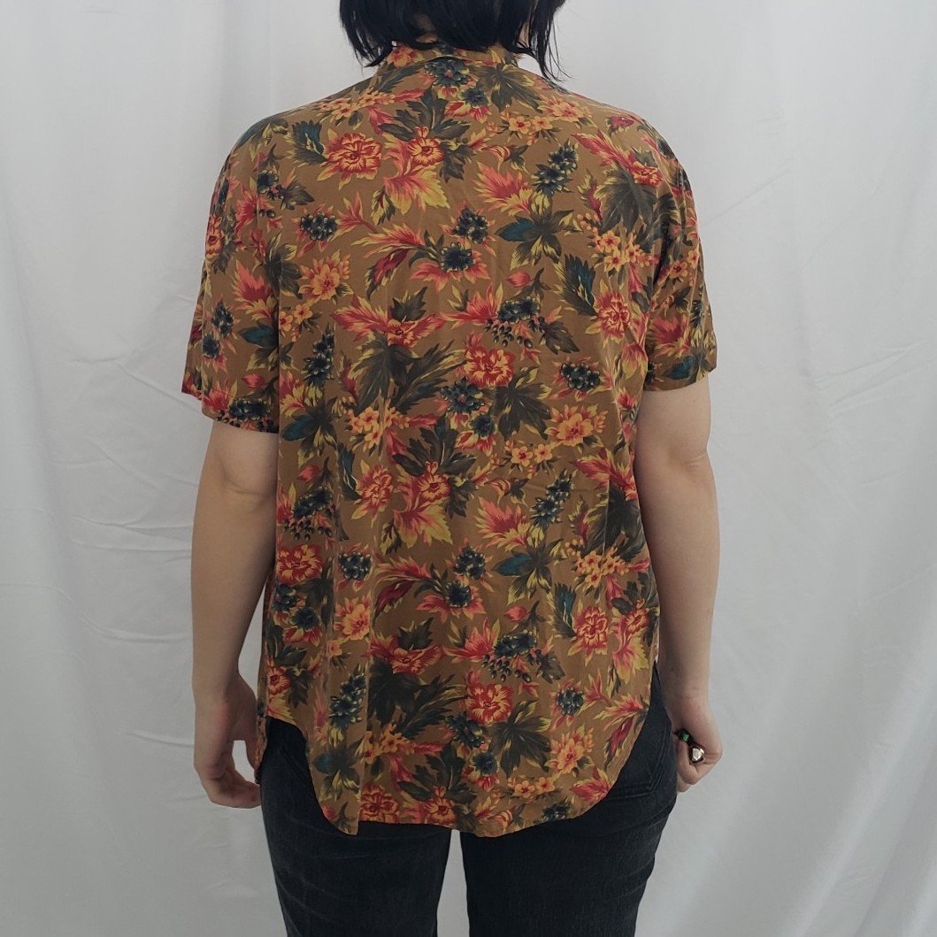 80s Brown, Red, and Green Floral Button Down