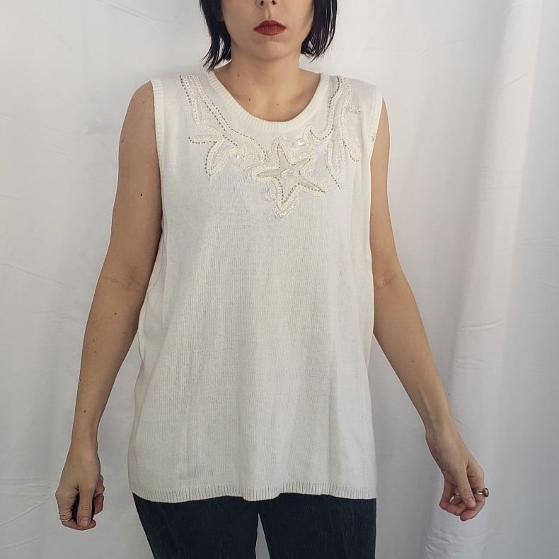 90s Deadstock IB Diffusion White Beaded Sweater Set