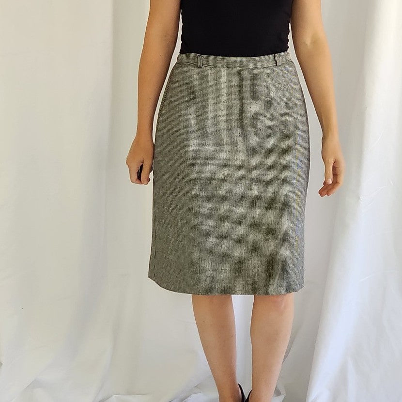 90s Black and White Houndstooth Skirt Suit