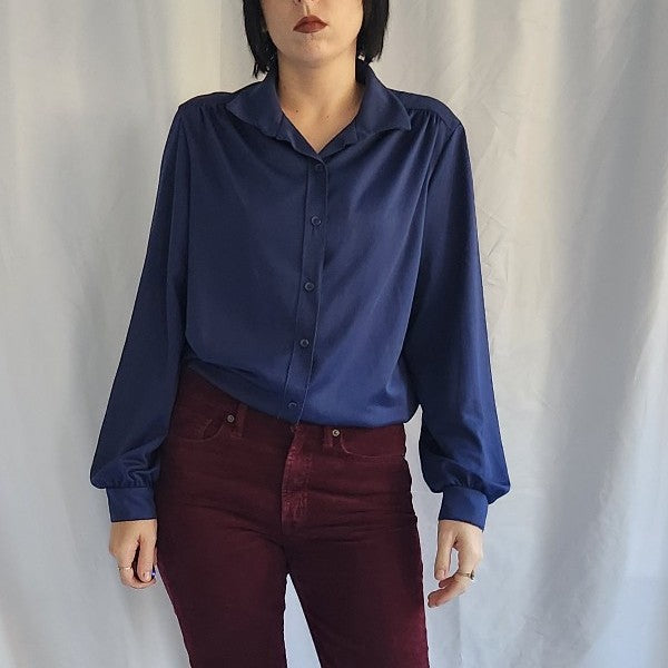 70s Blue Button Down Blouse