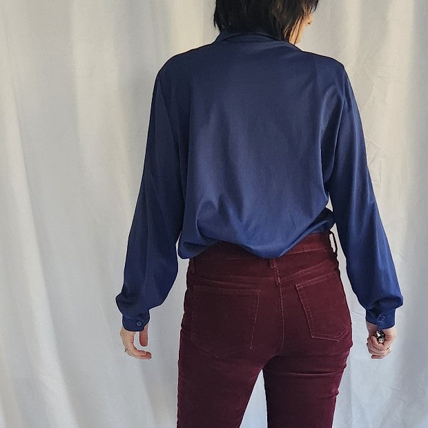 70s Blue Button Down Blouse
