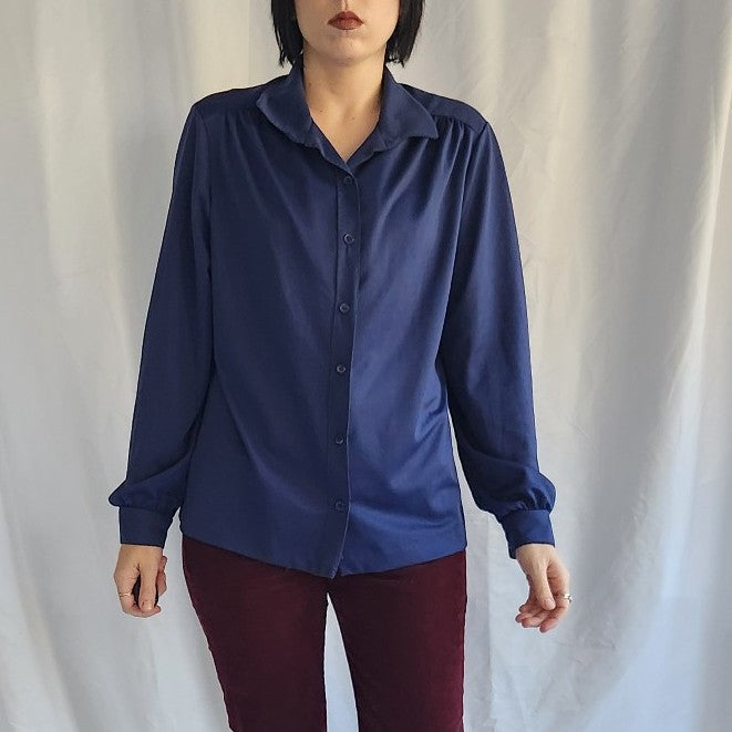 70s Blue Button Down Blouse
