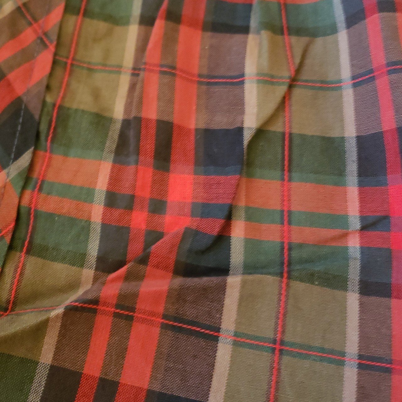 60s Hand Made Brown, Red, and Green Plaid Day Dress