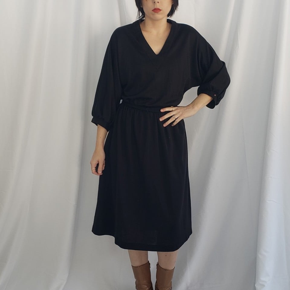 70s Black V Neck Dress