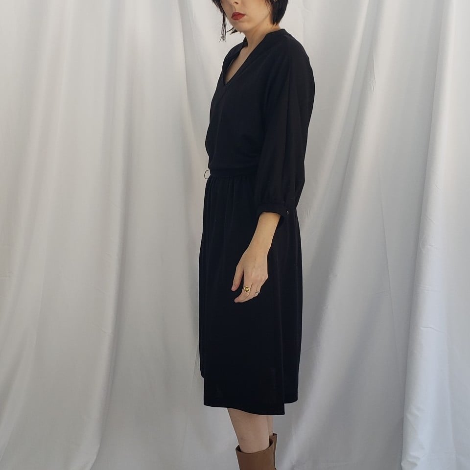 70s Black V Neck Dress