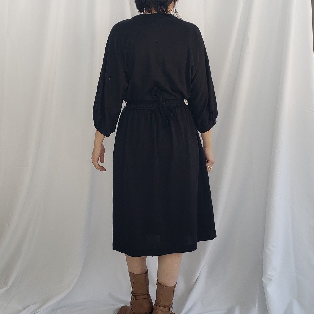 70s Black V Neck Dress