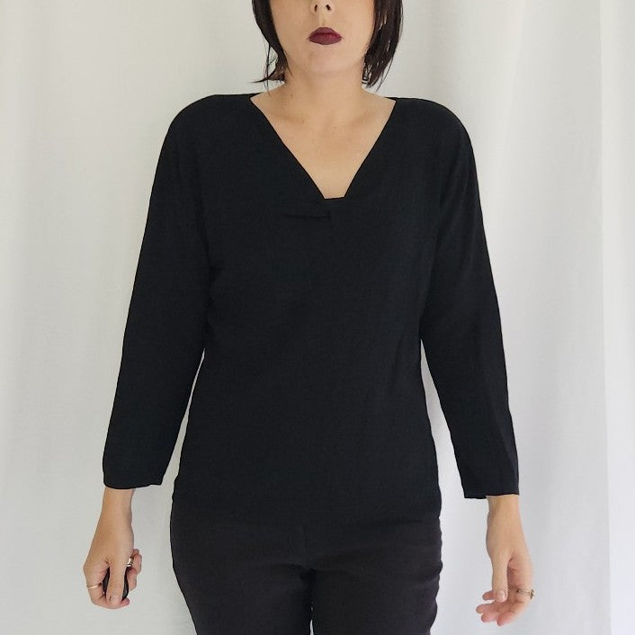 90s Black V Neck Top