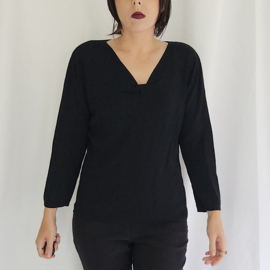 90s Black V Neck Top