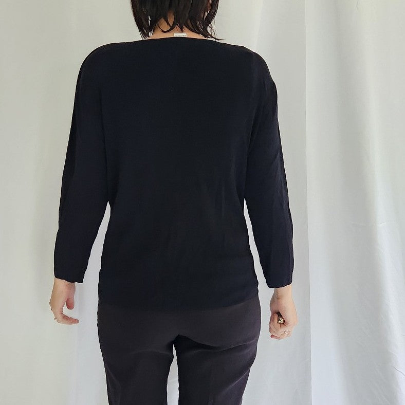 90s Black V Neck Top