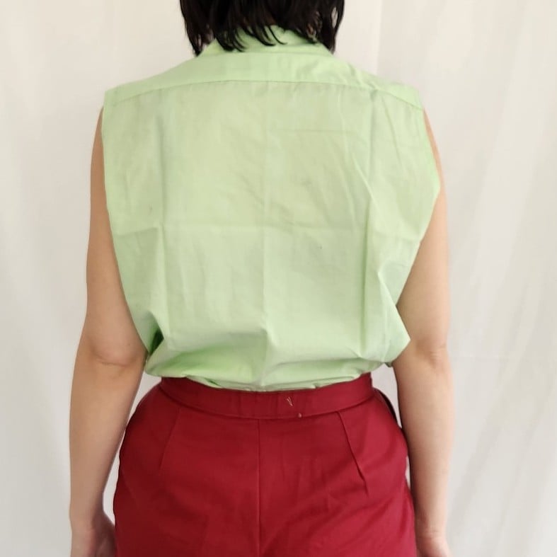 60s Green Sleeveless Button Down Shirt