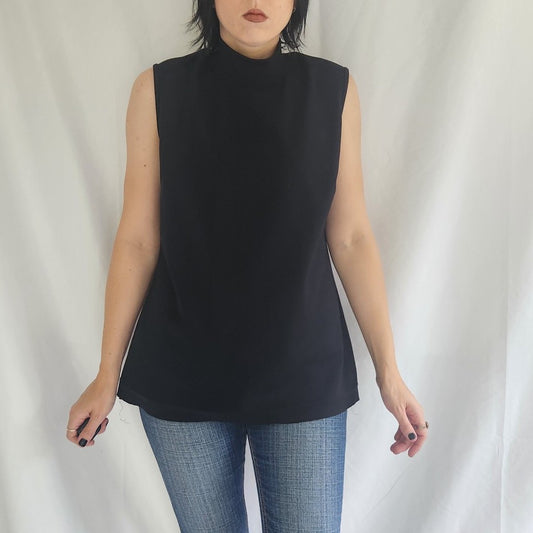 70s Black Mock Neck Sleeveless Top