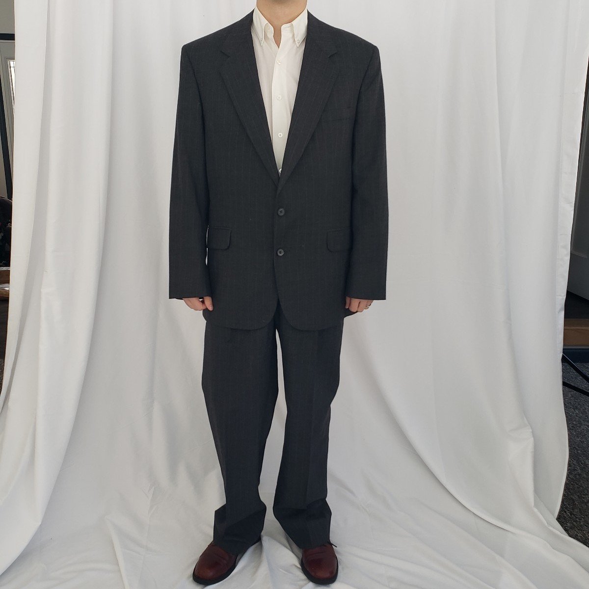 90s Gray Wool Pinstripe Suit