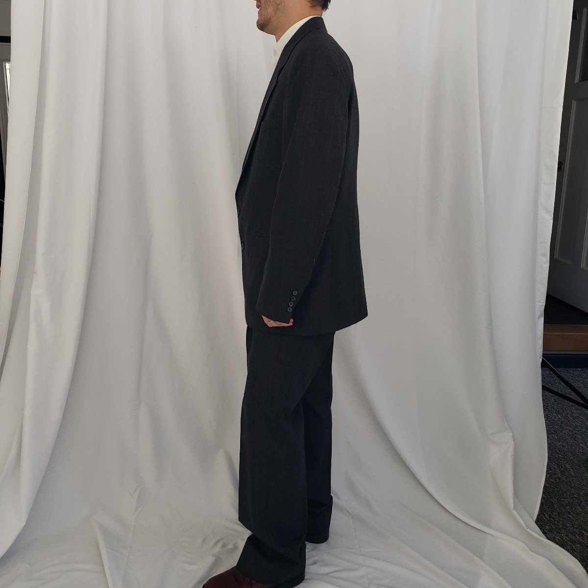 90s Gray Wool Pinstripe Suit