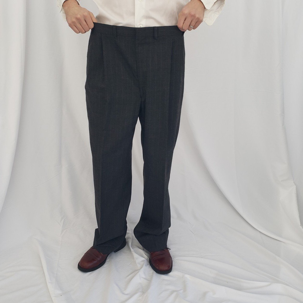 90s Gray Wool Pinstripe Suit