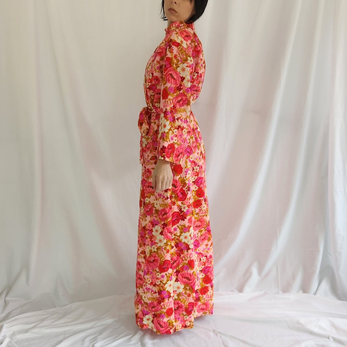 60s/70s Pink Flower Power Maxi Dress