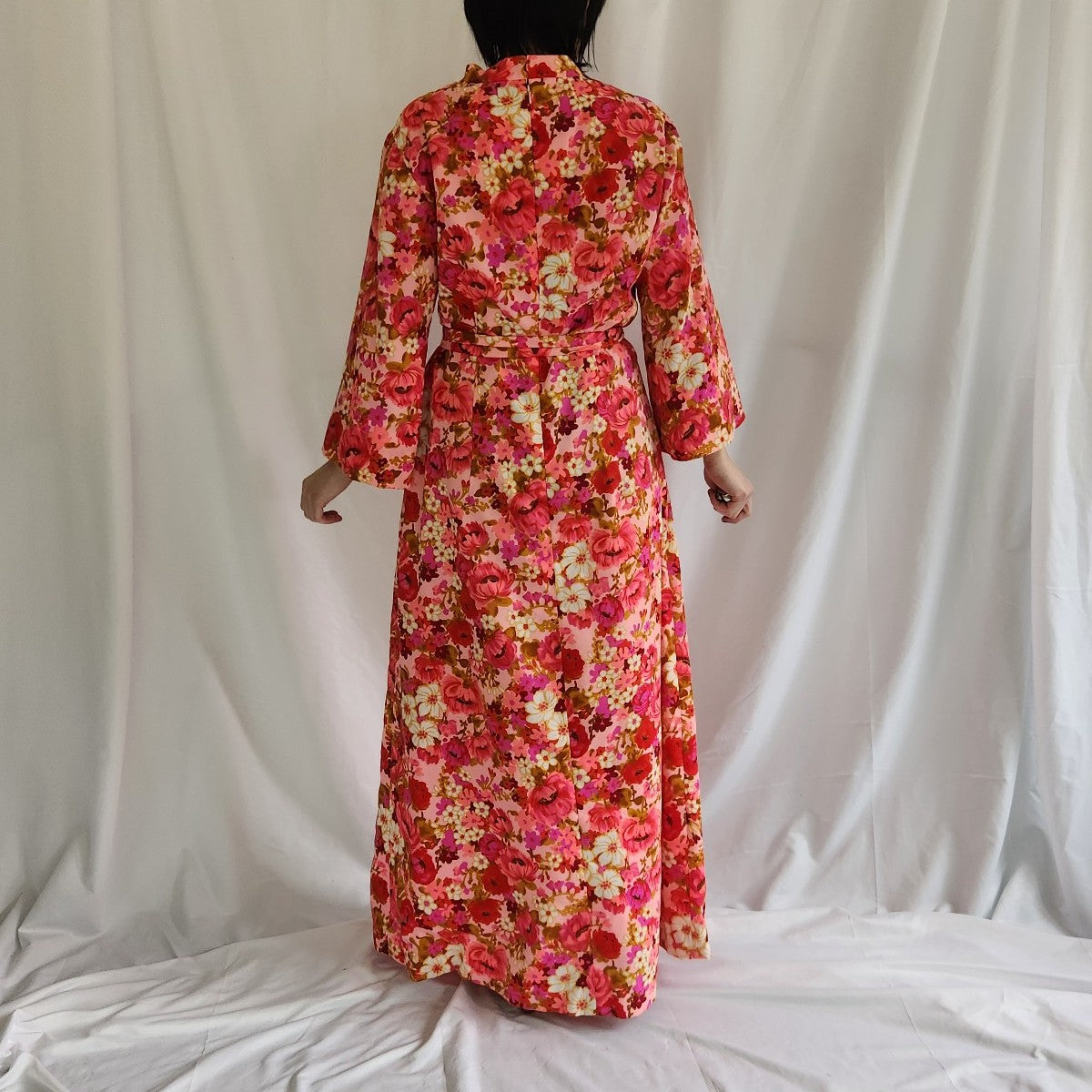 60s/70s Pink Flower Power Maxi Dress
