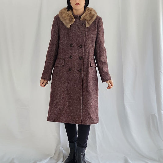 60s Brown Wool Coat with Mink Collar