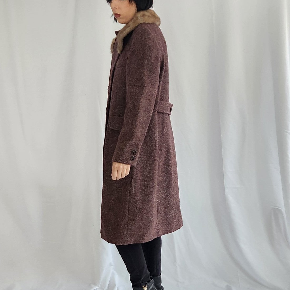 60s Brown Wool Coat with Mink Collar