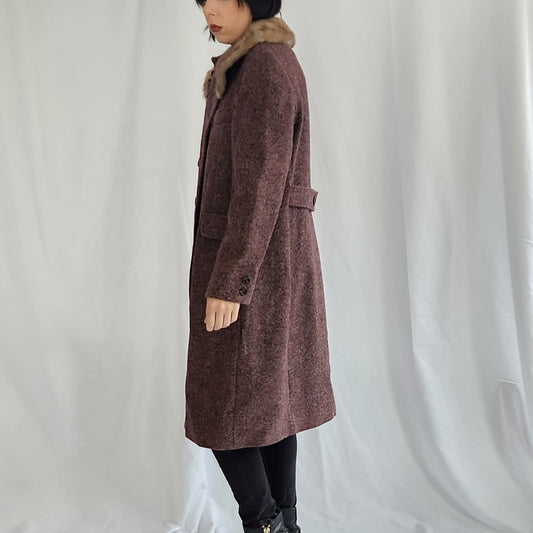 60s Brown Wool Coat with Mink Collar