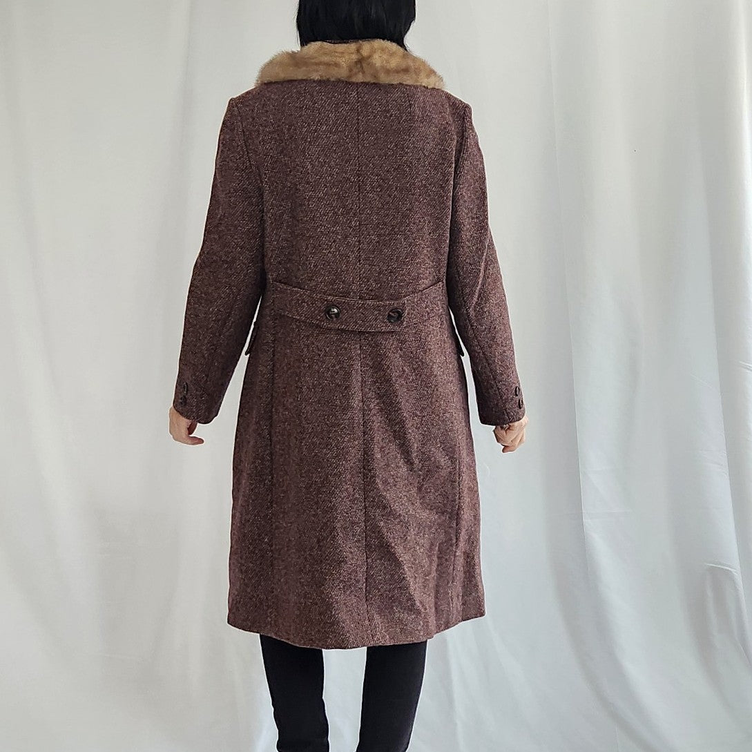 60s Brown Wool Coat with Mink Collar