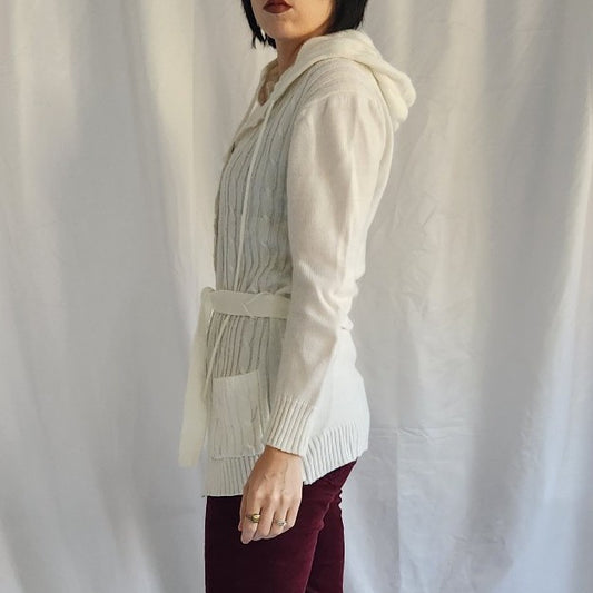 70s White Hooded Cardigan
