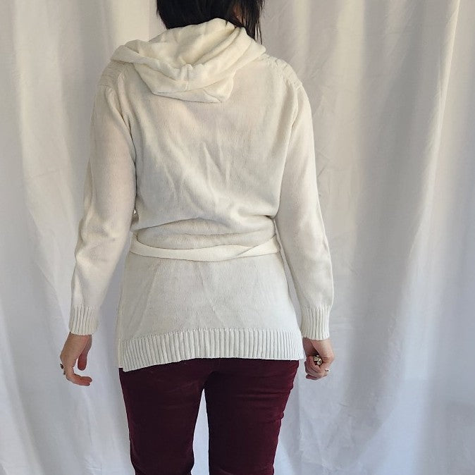 70s White Hooded Cardigan