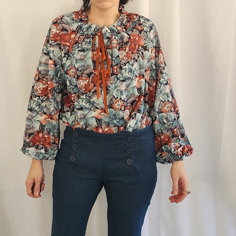 70s Green Home Made Floral Top