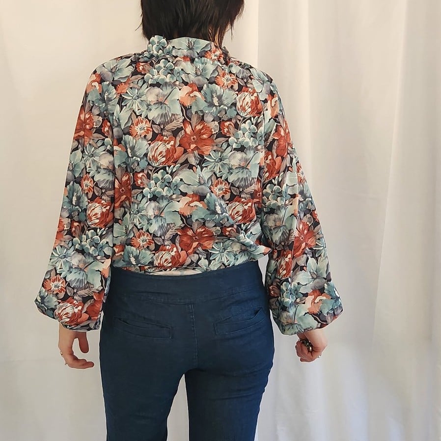 70s Green Home Made Floral Top