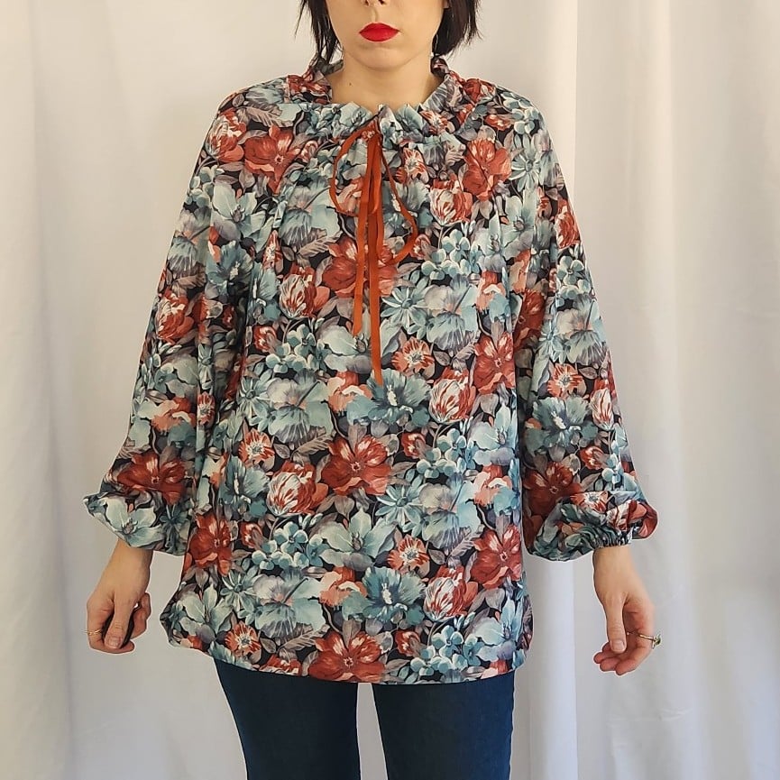 70s Green Home Made Floral Top