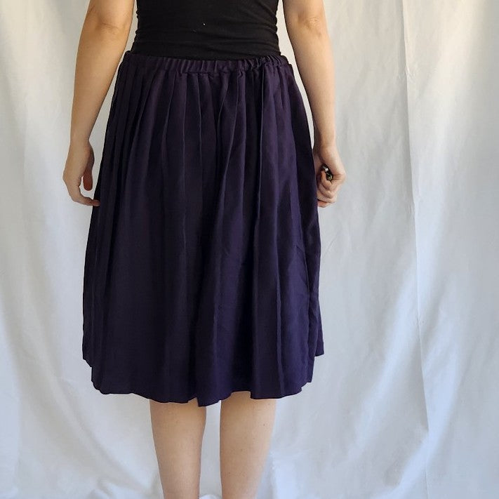 80s Navy Blue Pleated Skirt