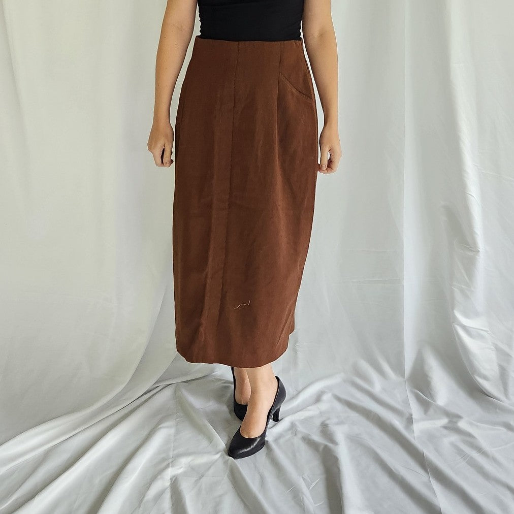 90s Brown Midi Pencil Skirt