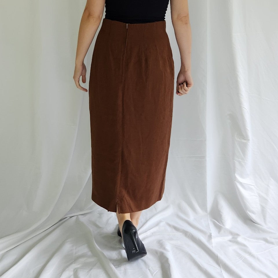 90s Brown Midi Pencil Skirt