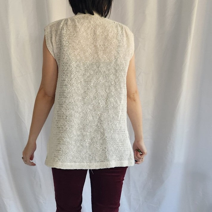 70s Cream Loose Knit Sleeveless Cardigan