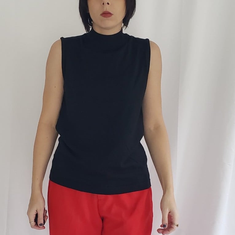 70s Black Sleeveless Mock Turtleneck Shirt