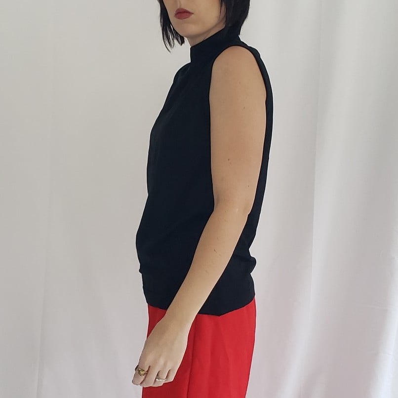 70s Black Sleeveless Mock Turtleneck Shirt