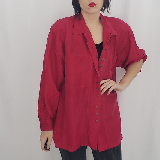 80s Pink Silk Oversize Button Down