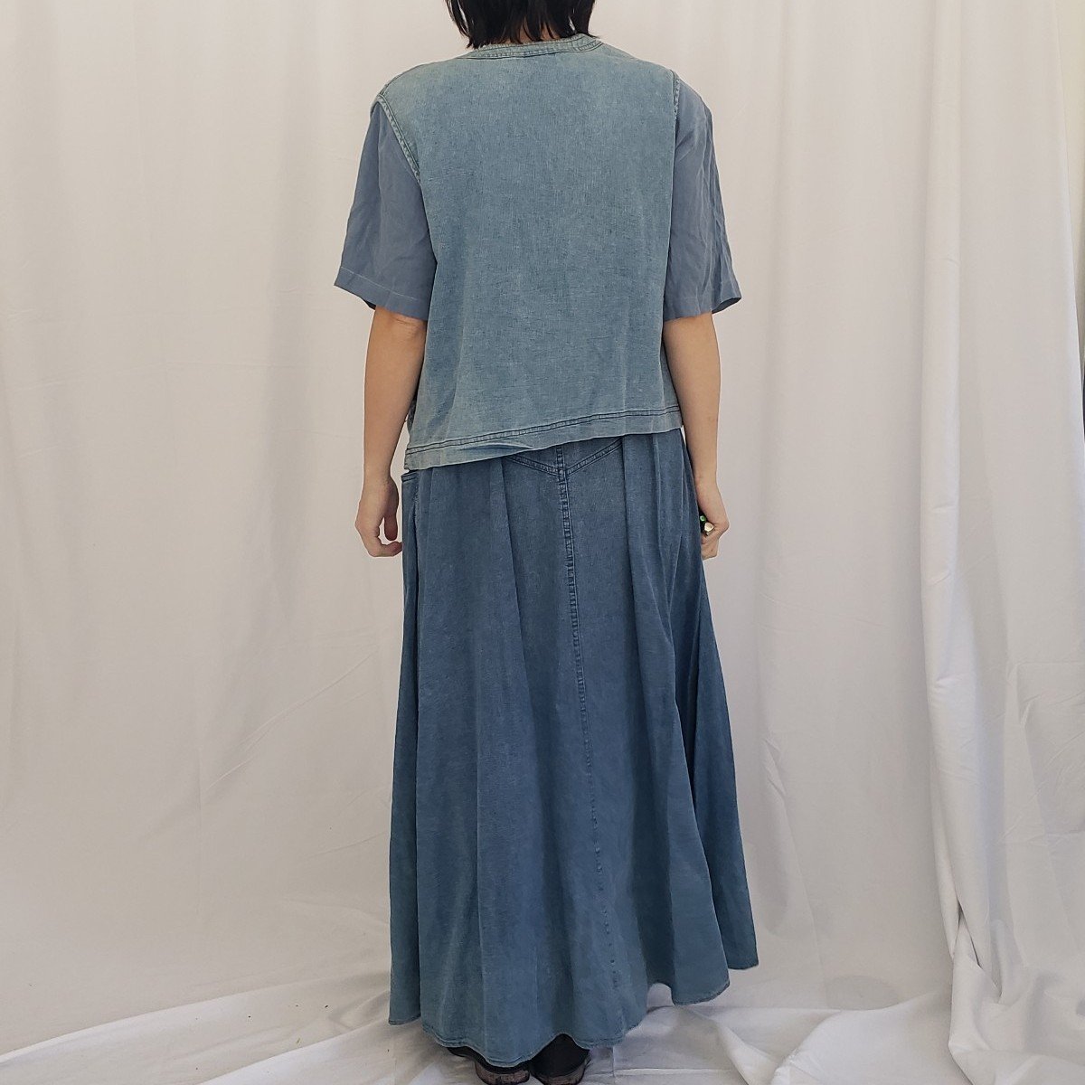 90s Denim and Rayon Skirt and Vest Set