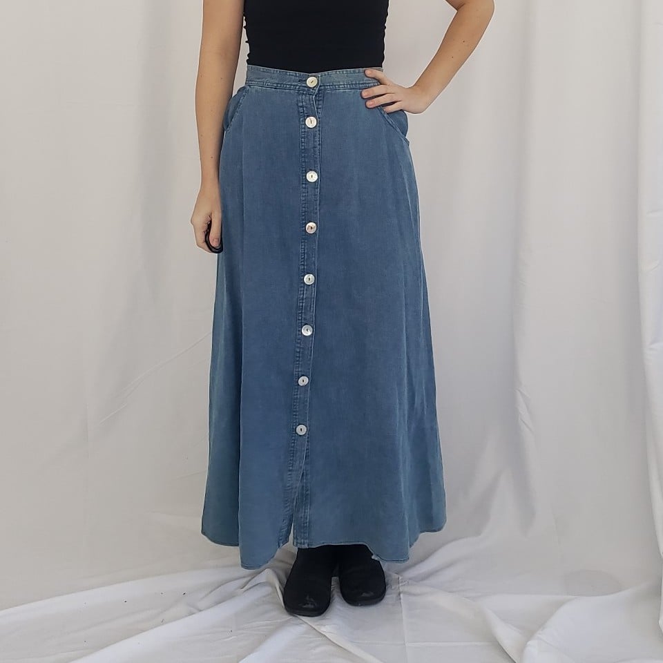 90s Denim and Rayon Skirt and Vest Set